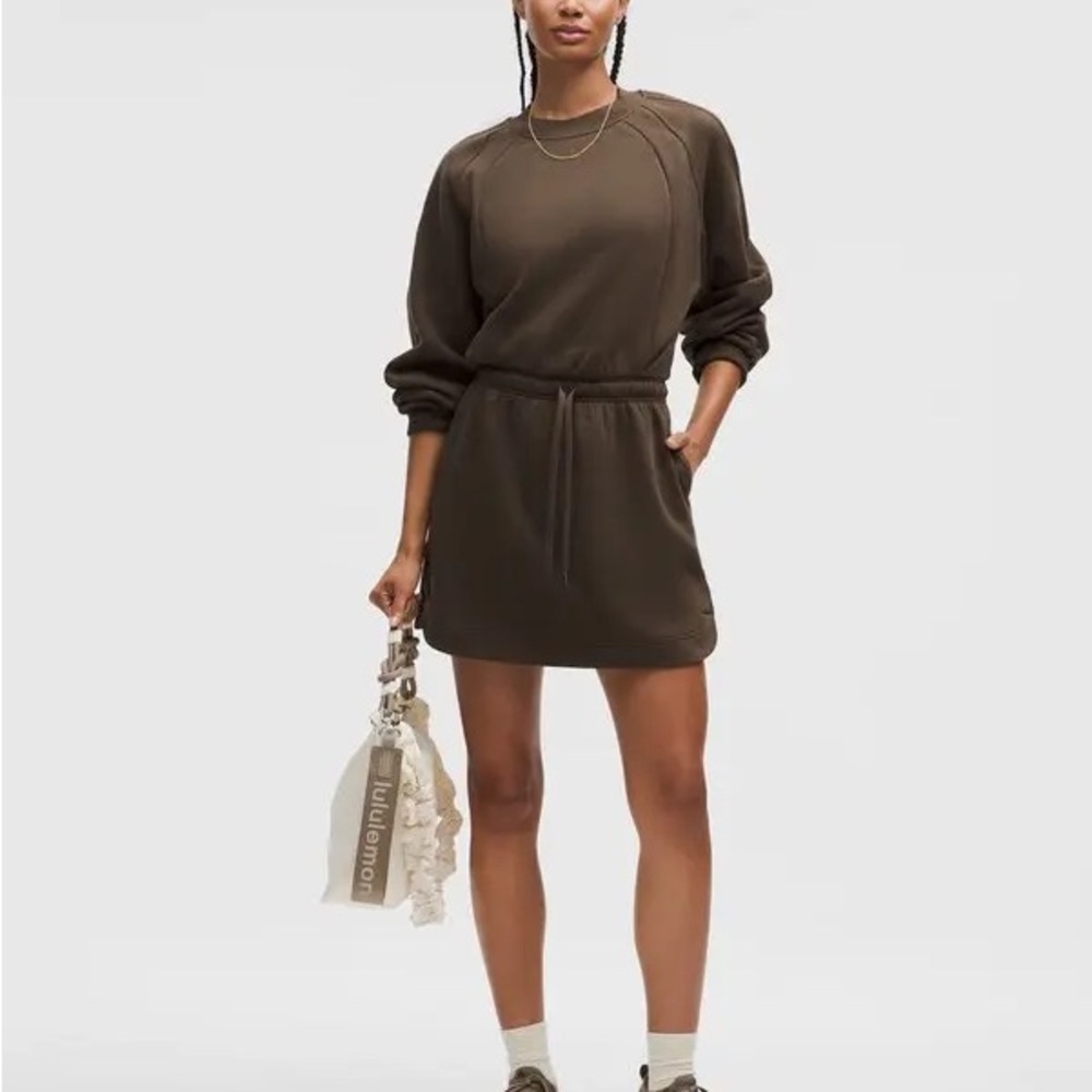 Scuba cinch waist mini dress olive brown color xs